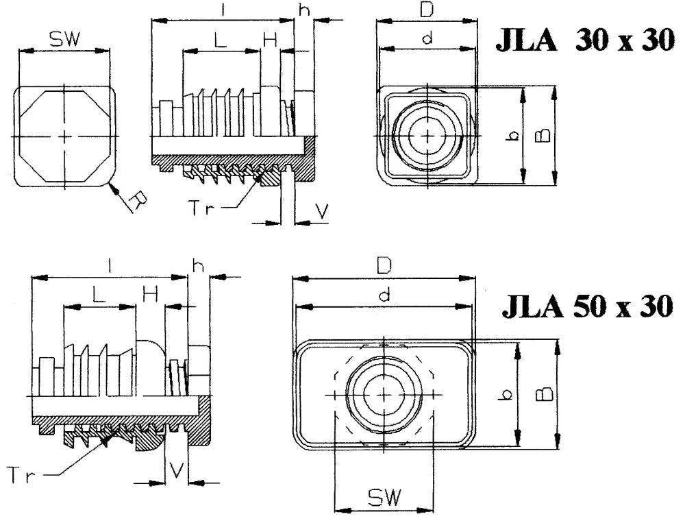 JLA 3 / Verstellgleiter mit Kunststoff-Gewinde und Arretieru
